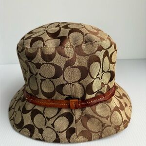 Vintage Coach Y2K Signature Monogram Bucket Hat Beige Tan  Sz P/S